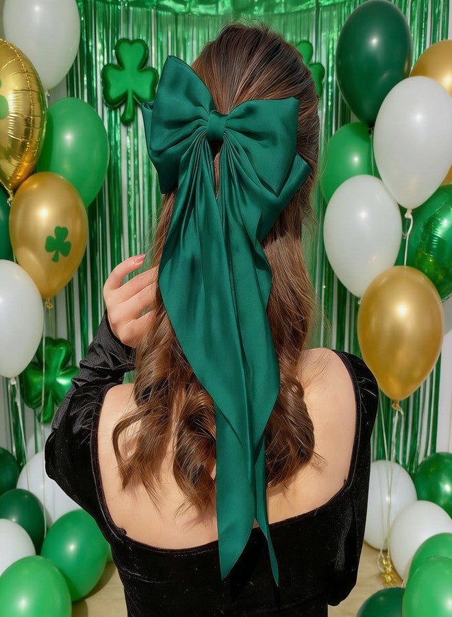 Ayesha St.Patrick's Day Hair Accessories Green Hair Bows for Women,Big Satin Hair Bows Clips Green Hair Accessories for Women Girls - Image 2